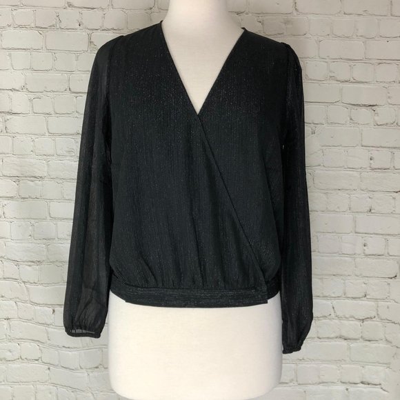 Madewell Shimmer Wrap Top Black Blouse Size Small - Picture 1 of 13